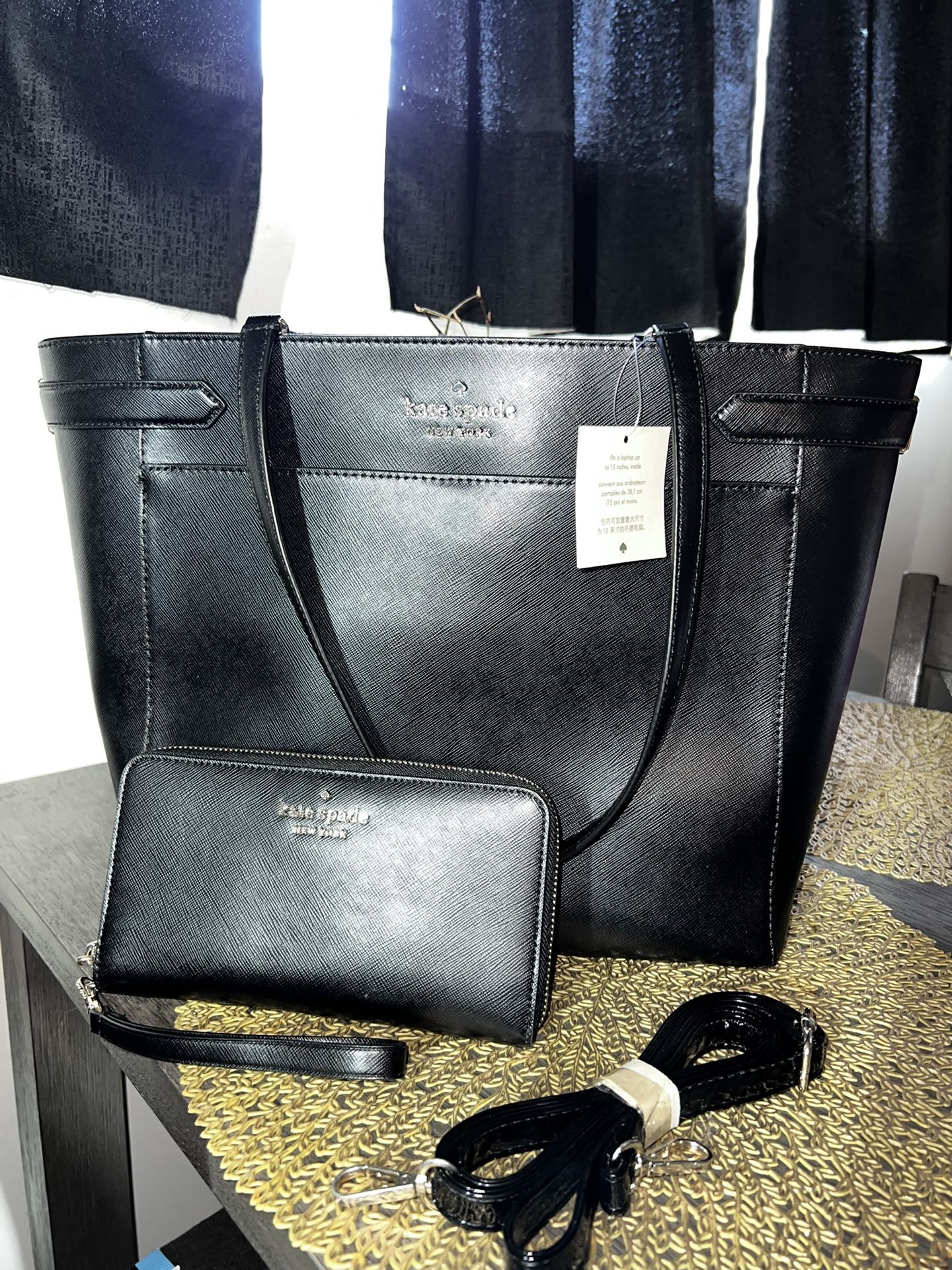 Kate Spade Black Leather Large Bag With Wallet