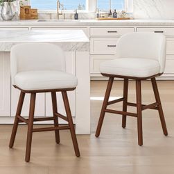 2X Beige Color 27” Fabric Barstools 