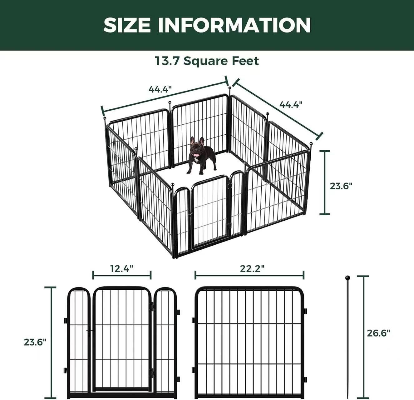 🥨FXW 24 inch High 8Panels Rollick Unleashed Dog Playpen for Indoor, Yard, RV Camping, for Small and Puppy Dogs, Black│Patented,