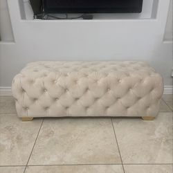 Velvet Tufted Bench / Ottoman with Gold Legs – Cream / Light Beige Brand new
