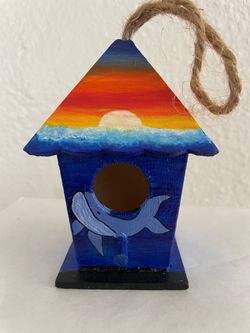 Whale Sunset Hand Painted Wooden Birdhouse
