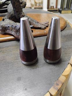 Mid Century Danish Modern 1960s Rosewood & Stainless Steel Lundtofte Salt & Pepper Shakers