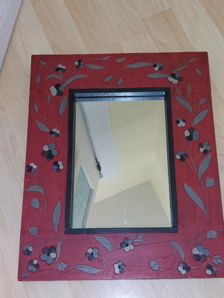 Red Wood Framed Mirror