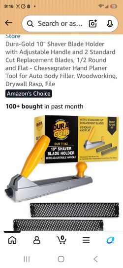 ura-Gold 10" Shaver Blade Holder with Adiustable Handle and 2 Standard Cut Replacement Blades, 1/2 Round and Flat - Cheesegrater Hand Planer Tool