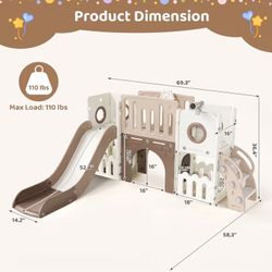 9 in 1 Toddler Slide Set, Large Toddler Slide with Ball, Telescope, Storage Space, Tunnel, Outdoor Indoor Playground Slide