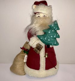 Adorable Vintage Fancywork Friends Primitive Santa  Fabric Twigs Decoration!