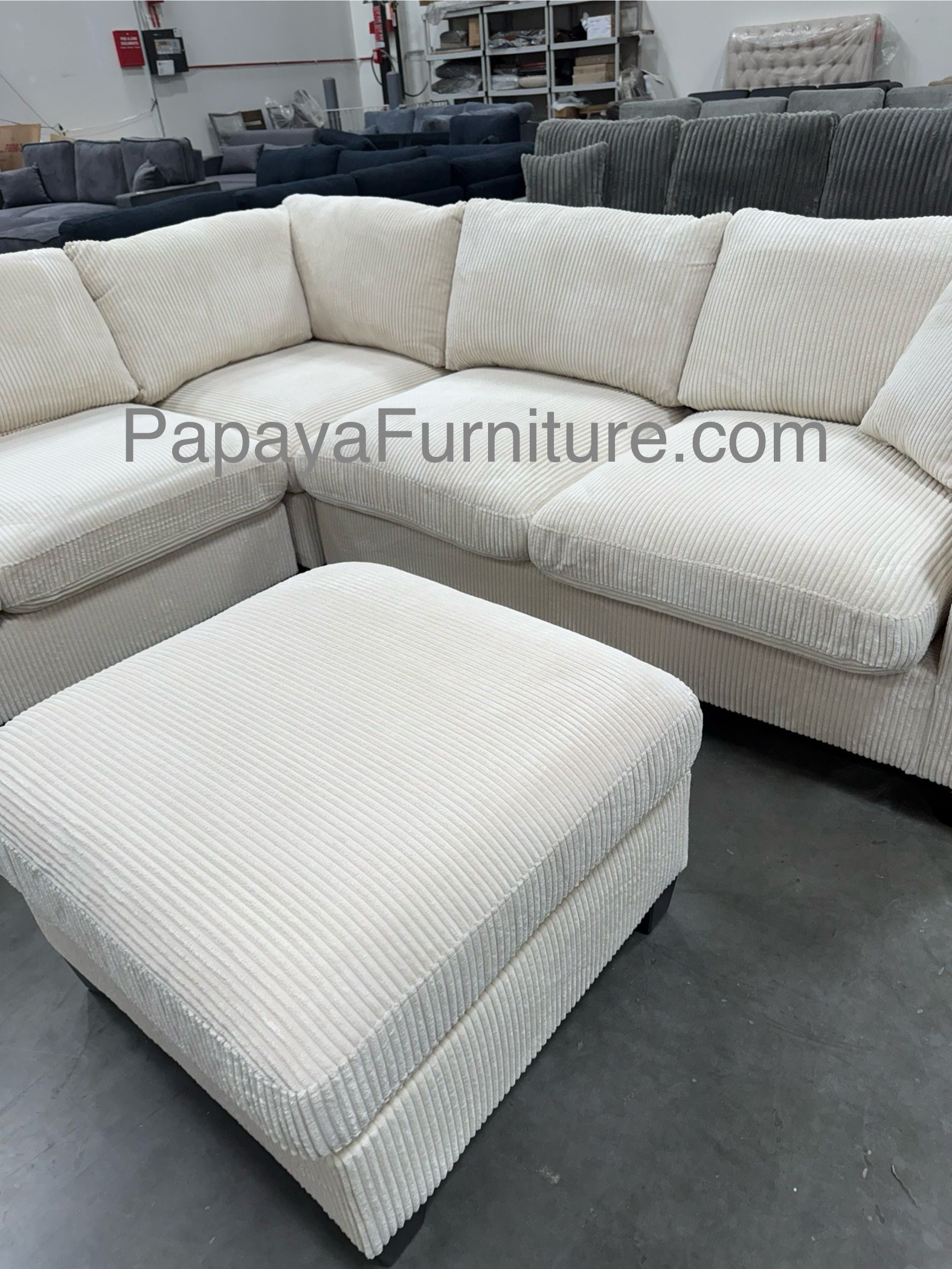 New Modern Sectional Sofa And Ottoman Set L Shape Couch Seccional Designer Ashley Style Ivory White Beige Soft Fabric Big Furniture Sale Discount