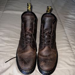  Dr. Martens Brown Leather Lace-Up Men’s Boots with Yellow Heel Loop