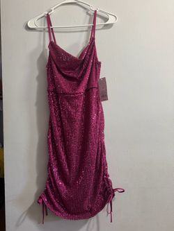 Pink Sequin Mini Dress with Ruched Sides