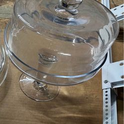 Clear Glass Footed Cake Stand With Done Lid 