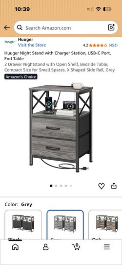 Side table Huuger Night Stand with Charger Station, USB-C Port, End Table