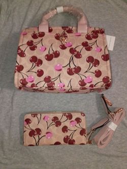 Light brown cherry purse with wallet