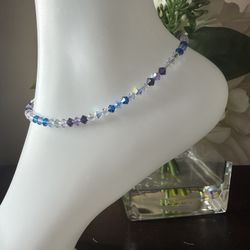 Blue and Purple Ombré Crystal Beaded Anklet