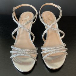 Nina Shoes / NEONA Silver Metallic Foil Dressy Wedge Strappy Sandals / Size 9M