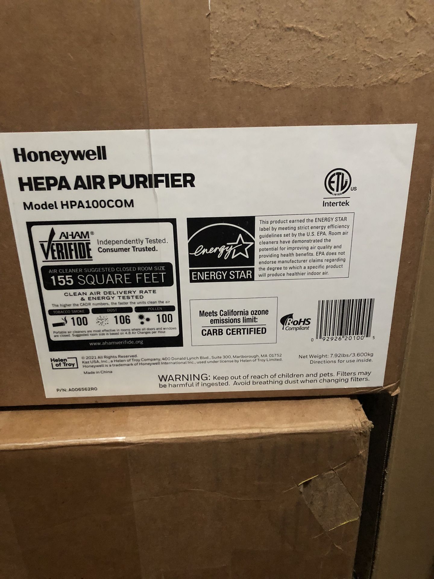 Honeywell HEPA Air Purifier, HPA100 Black