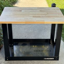 Two USED Husky Ready-To-Assemble 3 ft. Portable Solid Wood Top Workbench, Black