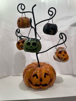 Ghoulish Halloween Light-up Pumpkin Tree with ornaments