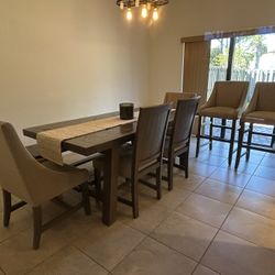 Beautiful Rustic Farmhouse Dining Table Set – Gray Wood