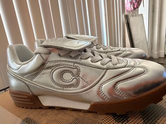 Metallic silver leather coach  sneakers