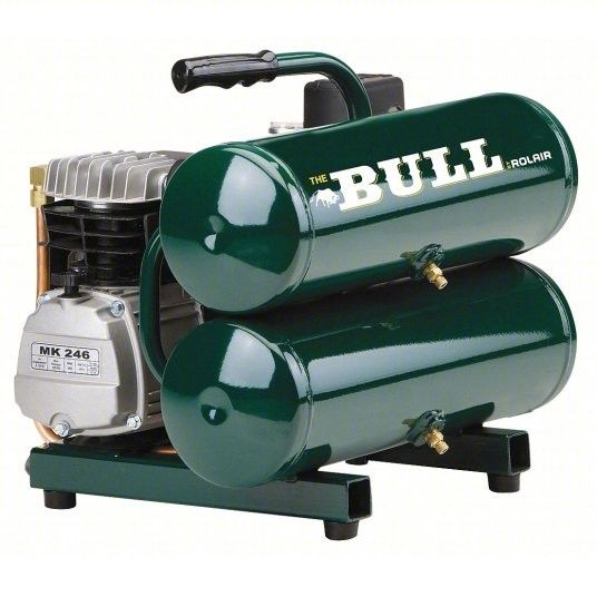 ROLAIR Portable Air Compressor: Oil Lubricated, 4.3 gal, Twin Stack, 2 hp, 4.1 cfm, 90 psi