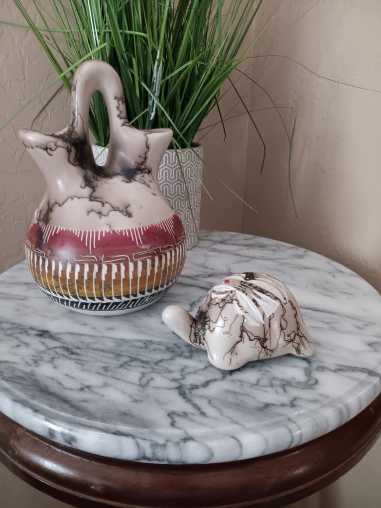 $60 Navajo Horse Hair Wedding Vase 8" Tall and Turtle. Both in Fantastic Condition. Both $60.