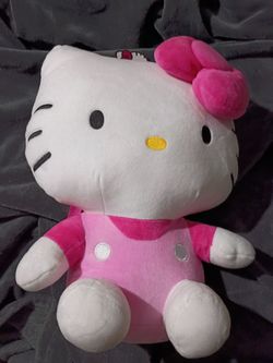 Sanrio Hello Kitty Plush Backpack Wearing Pink Overalls and Pink Bow. New