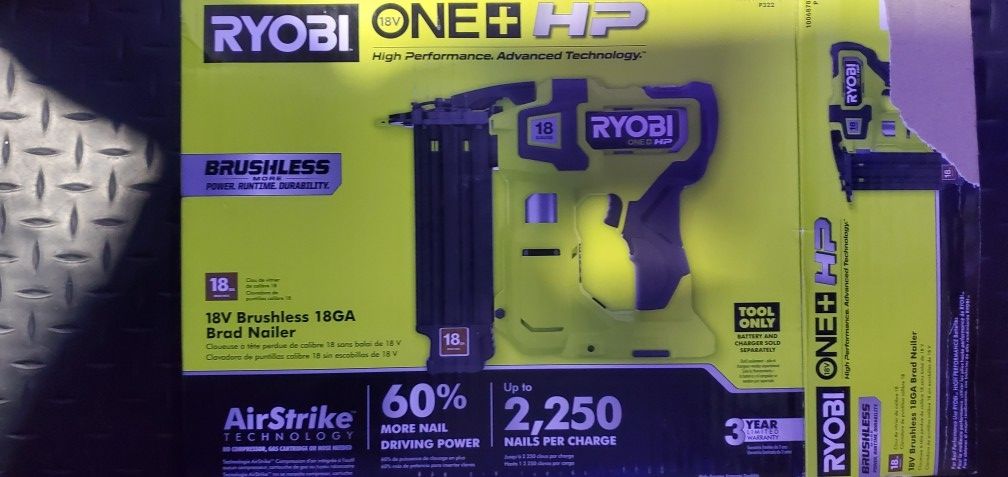 Ryobi One+HP 18V Brushless 18GA
Brad Nailer!!!New In A Box!!!
