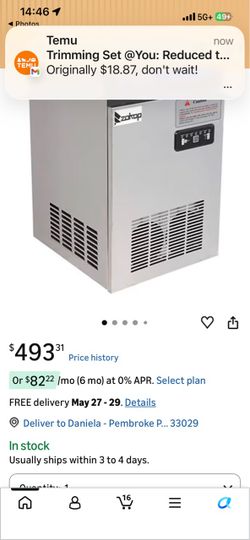 Commercial Ice Maker -110lbs/24H — Stainless, Like New — (West Pembroke Pines )