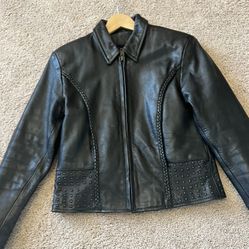 Leather Motorcycle Riding Jacket with Removable Line