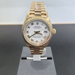 Rolex Lady Datejust 69178 18K Yellow Gold White Roman Dial President Bracelet 26mm