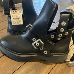 ZARA Women Leather Black Boots 39 Size