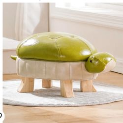 Pu Leather Pouf Animal Footstool Turtle Upholstered Wood Foot Stool Rest for Living Room Bedroom Sofa Small Stool