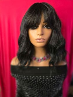Black with bangs synthetic hair wig new  12"