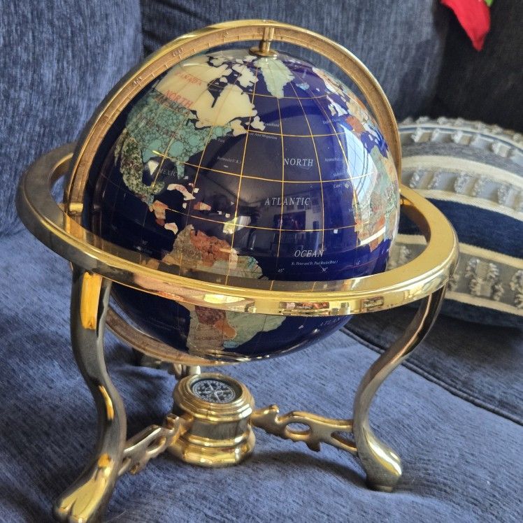 14" Tall Blue Lapis Lazuli Ocean Globe