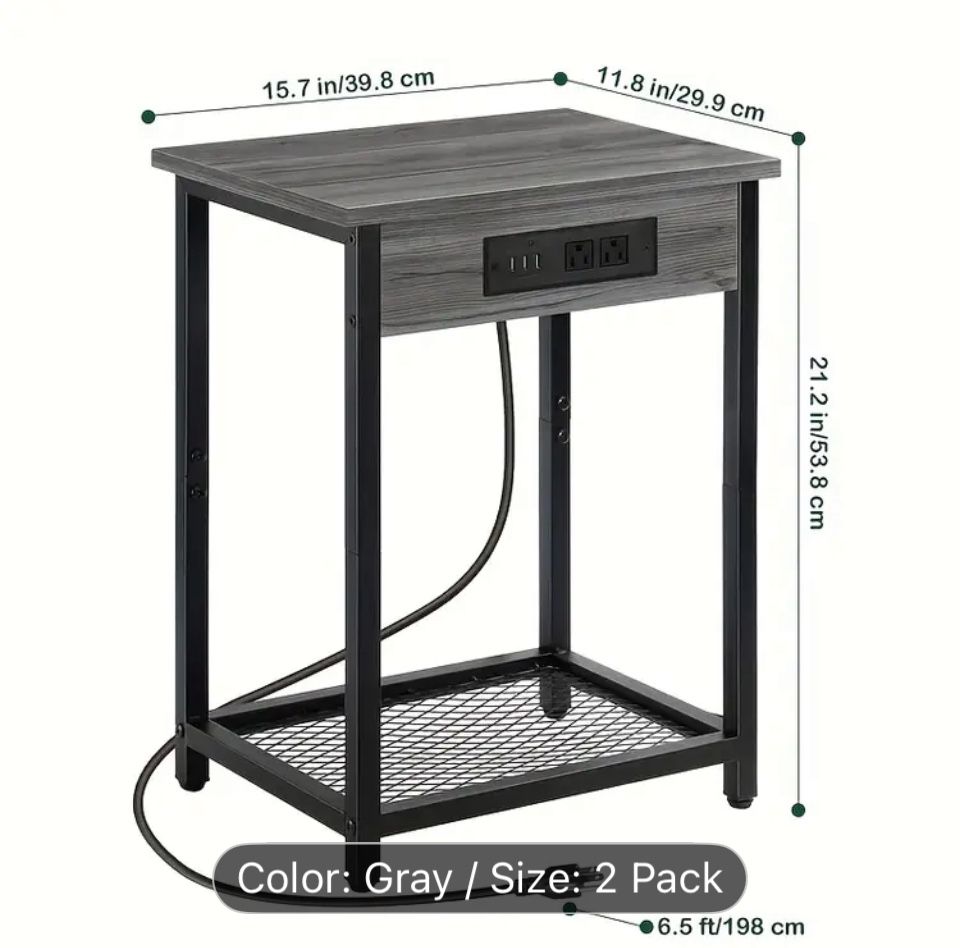 USB Nightstand End Table Set Of 2