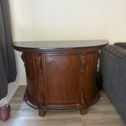 Wood And Black Slate Topped Bar With Built In Wine Rack