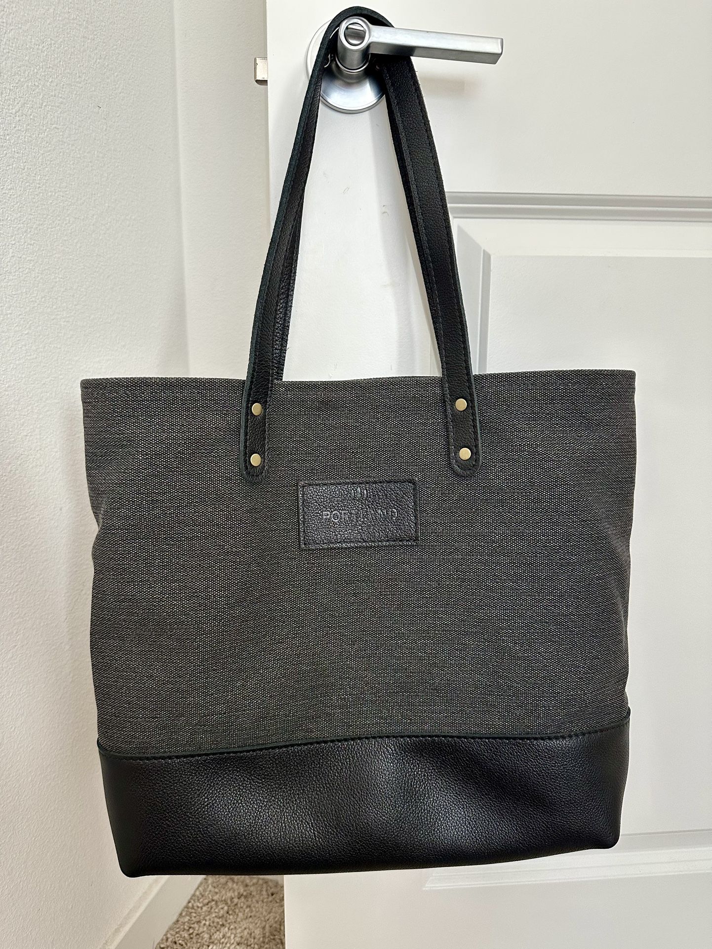Portland Leather Goods Big Big Tote Grey Leather And Canvas Bag