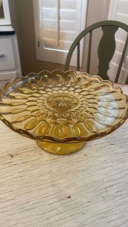 Amber Glass Footed Cake Plate