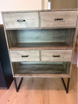 Industrial Rustic 4-Drawer Storage Cabinet with Open Shelves