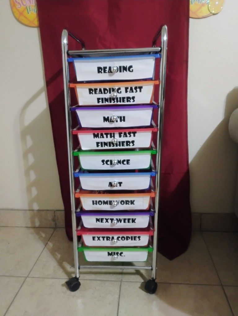 10-Rainbow Color Plastic Drawer Metal Craft Storage Cart