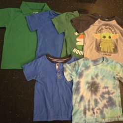 Lot of 6 Boys Size 2T Toddler Summer Shirt Tops Grogu Baby Yoda Star Wars St. Patrick's Day Tie Dye Short Sleeved