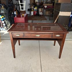 Solid Wood 3 Drawer Desk with Glass Top