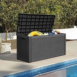 150 Gallon Large Resin Deck Box, Outdoor Storage Container for Patio Furniture Cushions Garden Tools Pool Toys Sports Equipment Waterproof Lockable St