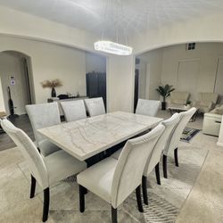 Marble Dining Table With 8 Velvet Chairs