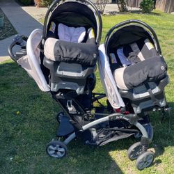 Baby Trend Double Stroller & 2 Infant Car Seat Combo 