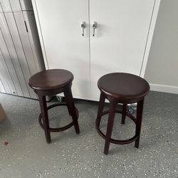 Stools - Matching Crate And Barrel Solid Oak Swivel Stools (2)