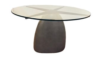 Caleb Zipperer for CB2 Round Gray Concrete Dining Table + Glass Top