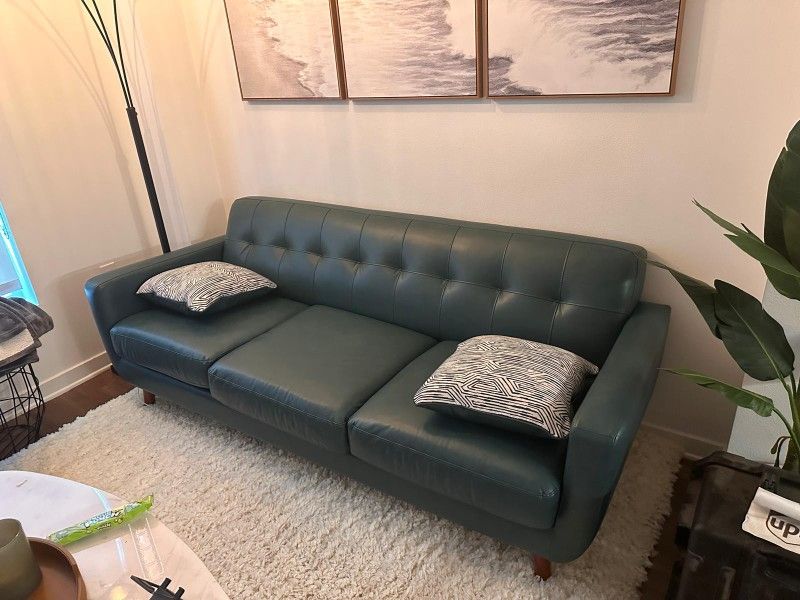 Faux Leather Sofa 86" Mid Century. Like New