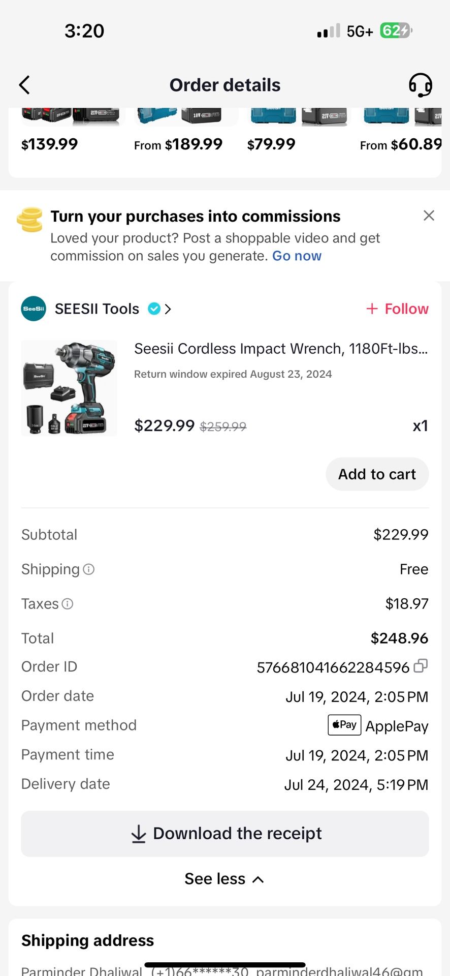 Seesii Cordless Impact Wrench, 1180Ft-Ibs..