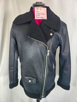 7 For All Mankind Black Faux Leather Sherpa Lined Moto Aviator Jacket [COPY]